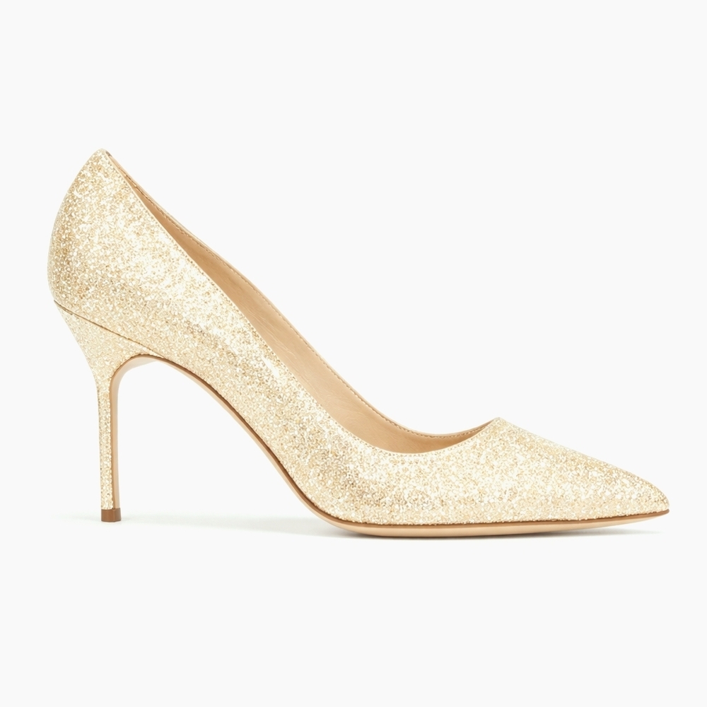 MANOLO BLAHNIK Gold Glitter BB 90 Heels 39.5
